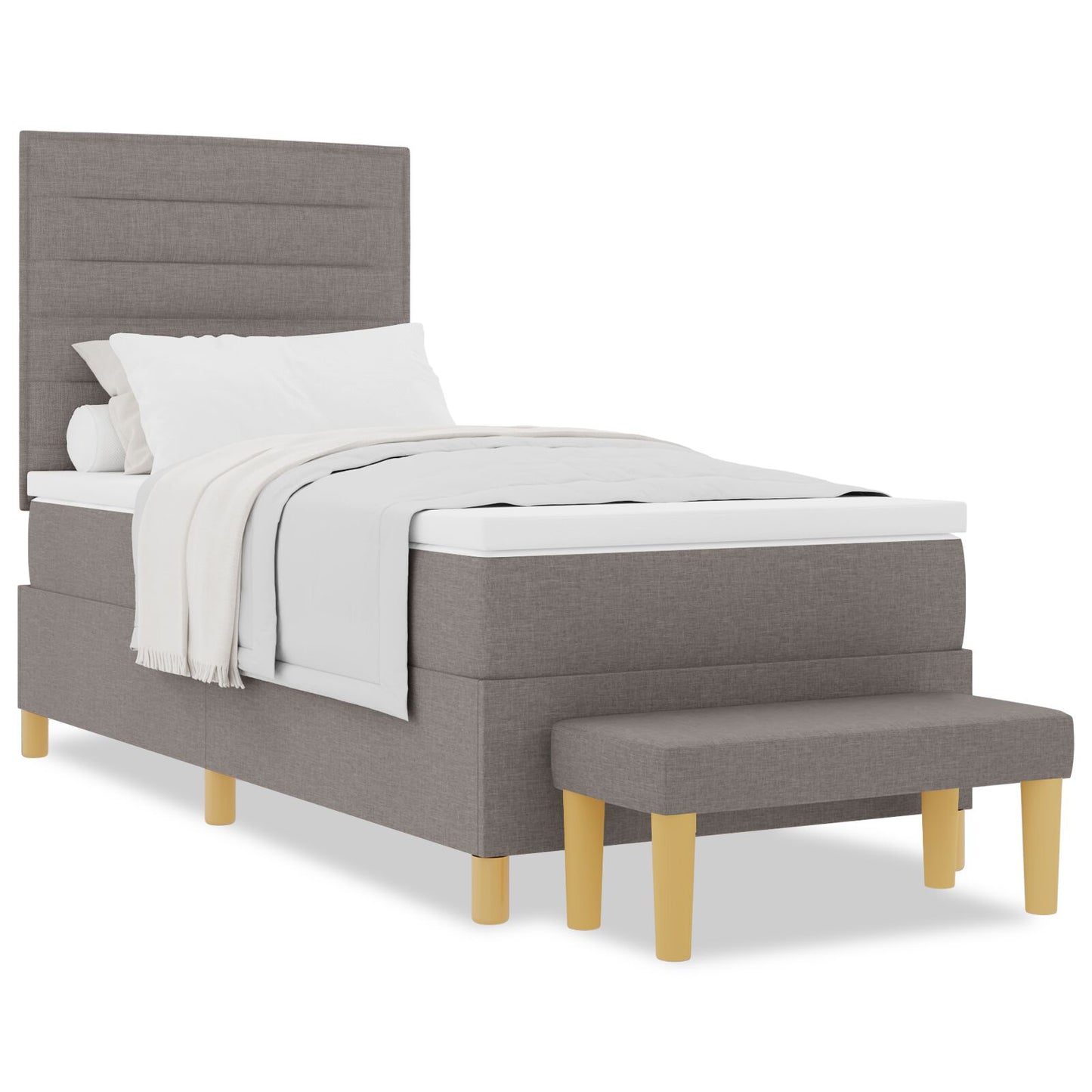 Boxspringbed Met Matras & Bank Stof Taupe 100 x 200 cm Lijnen ontwerp