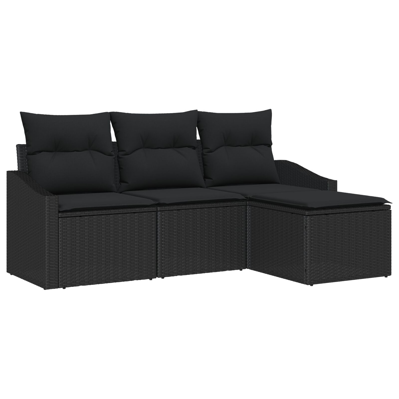 4-Delige Tuin Sofa Set Met Kussen Zwart Poly Rattan Gegalvaniseerd Staal