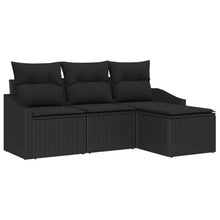 4-Delige Tuin Sofa Set Met Kussen Zwart Poly Rattan Gegalvaniseerd Staal