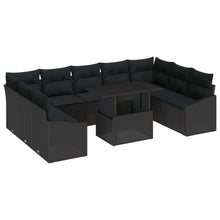 10-Delige Tuinsofa Set Met Kussens Zwart Poly Rattan