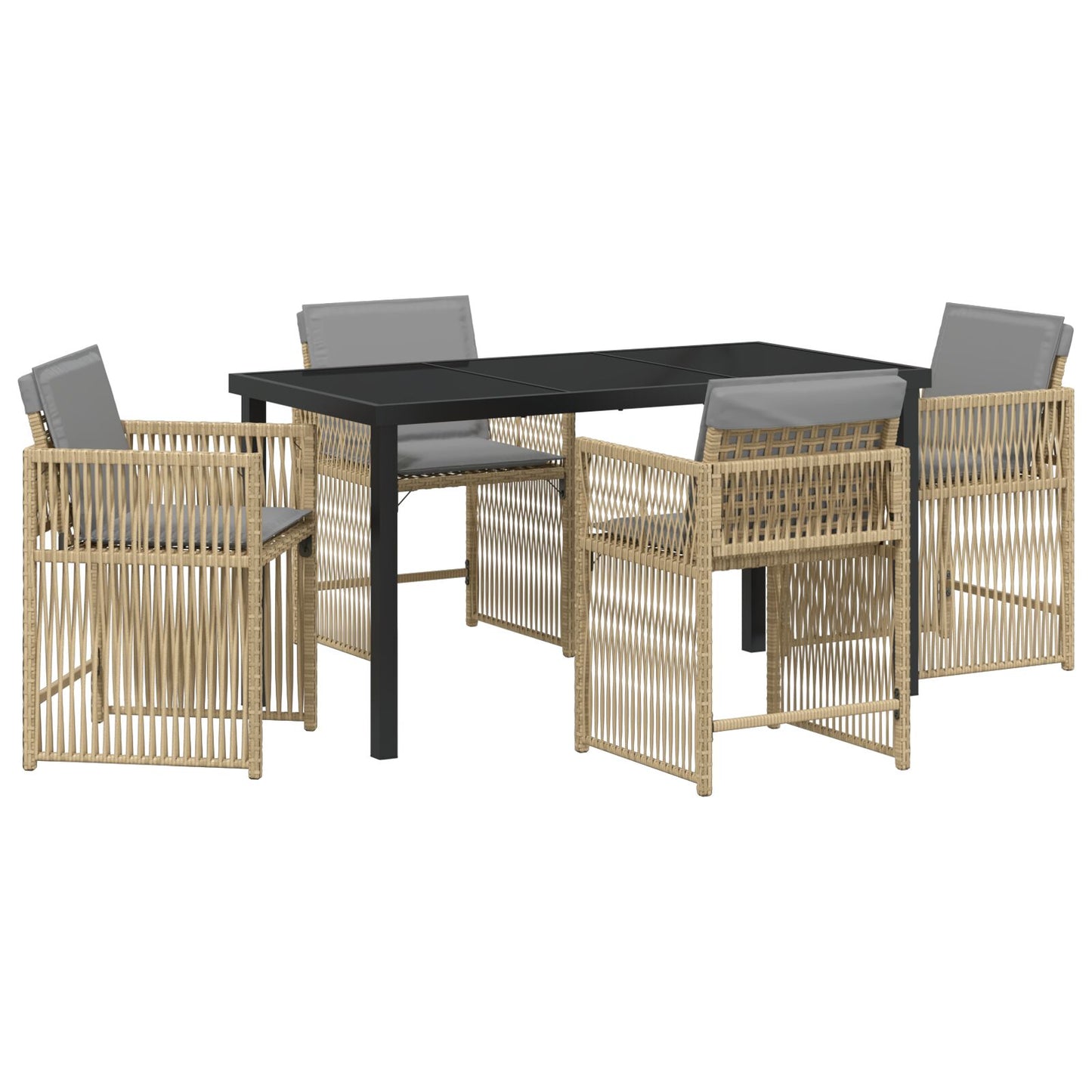 5 Delige Tuin Eetset Met Kussens Beige Poly Rattan