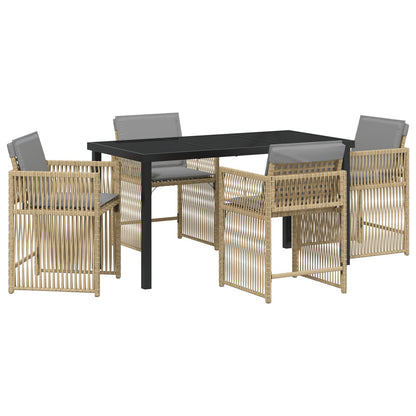 5 Delige Tuin Eetset Met Kussens Beige Poly Rattan