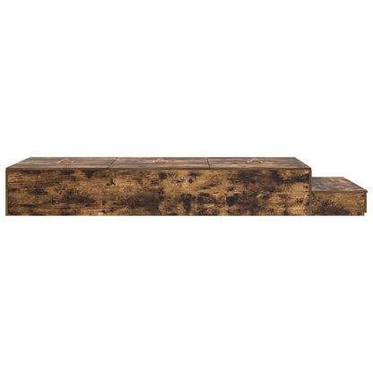 Opslagbedframe Gerookt Eiken Hout, Spaanplaat Eenpersoons Opslag Artisanaal Eiken