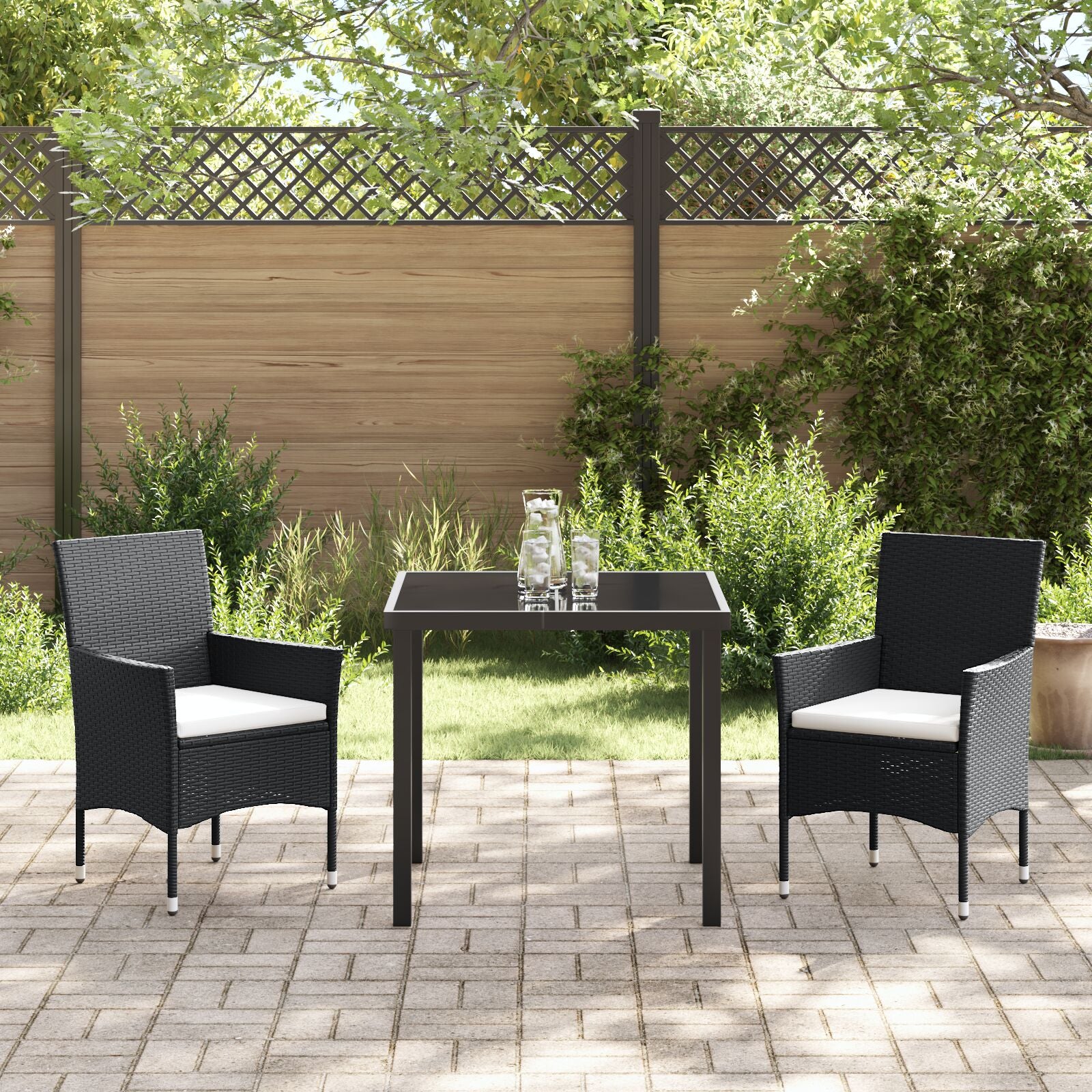 3-Delige Tuin Eet Set Zwart Poly Riet