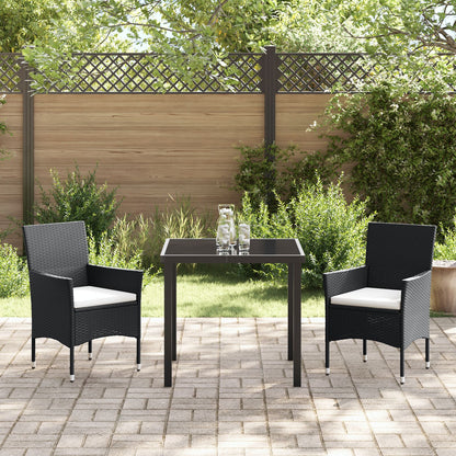 3-Delige Tuin Eet Set Zwart Poly Riet