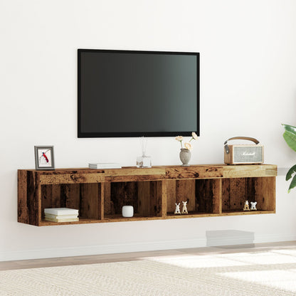Tv Wandkasten Met Led-Verlichting 2 Stuks Oud Hout Oude Hout