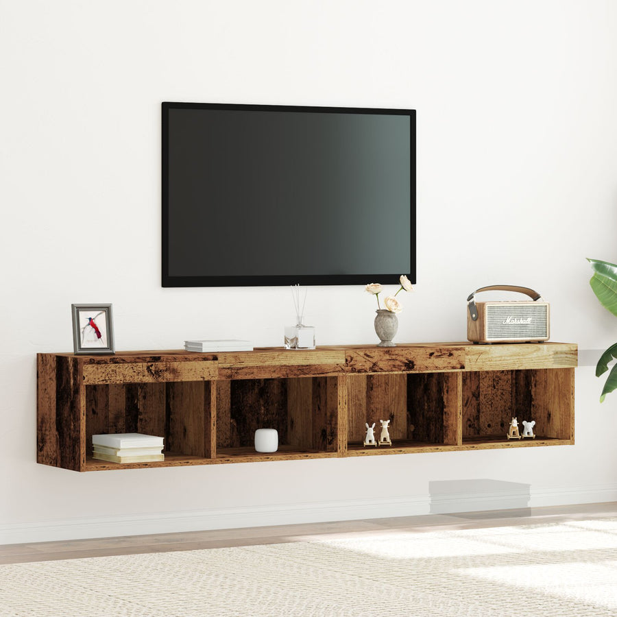 Tv Wandkasten Met Led-Verlichting 2 Stuks Oud Hout Oude Hout