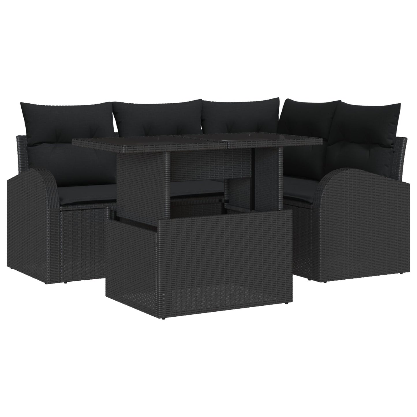 5-Delige Tuin Sofa Set Met Kussens Zwart Poly Rattan