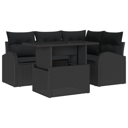 5-Delige Tuin Sofa Set Met Kussens Zwart Poly Rattan