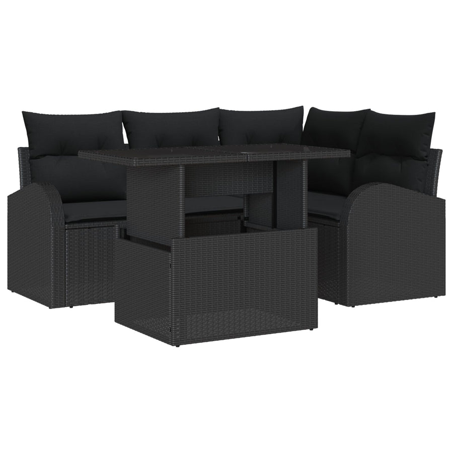 5-Delige Tuin Sofa Set Met Kussens Zwart Poly Rattan