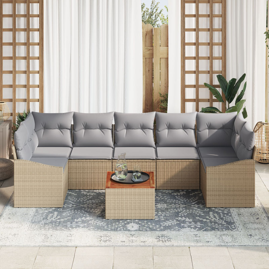 8-Delige Tuin Sofa Set Met Kussens Beige Poly Rattan Acacia