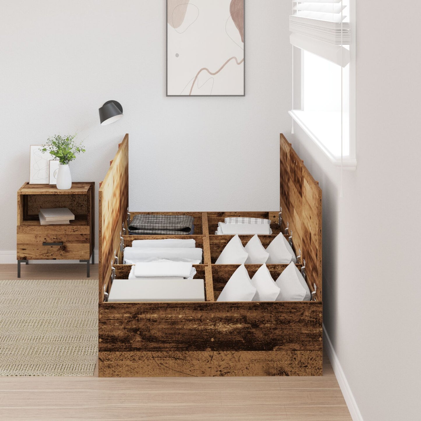 Opbergbedframe Oud Hout 100 x 200 cm