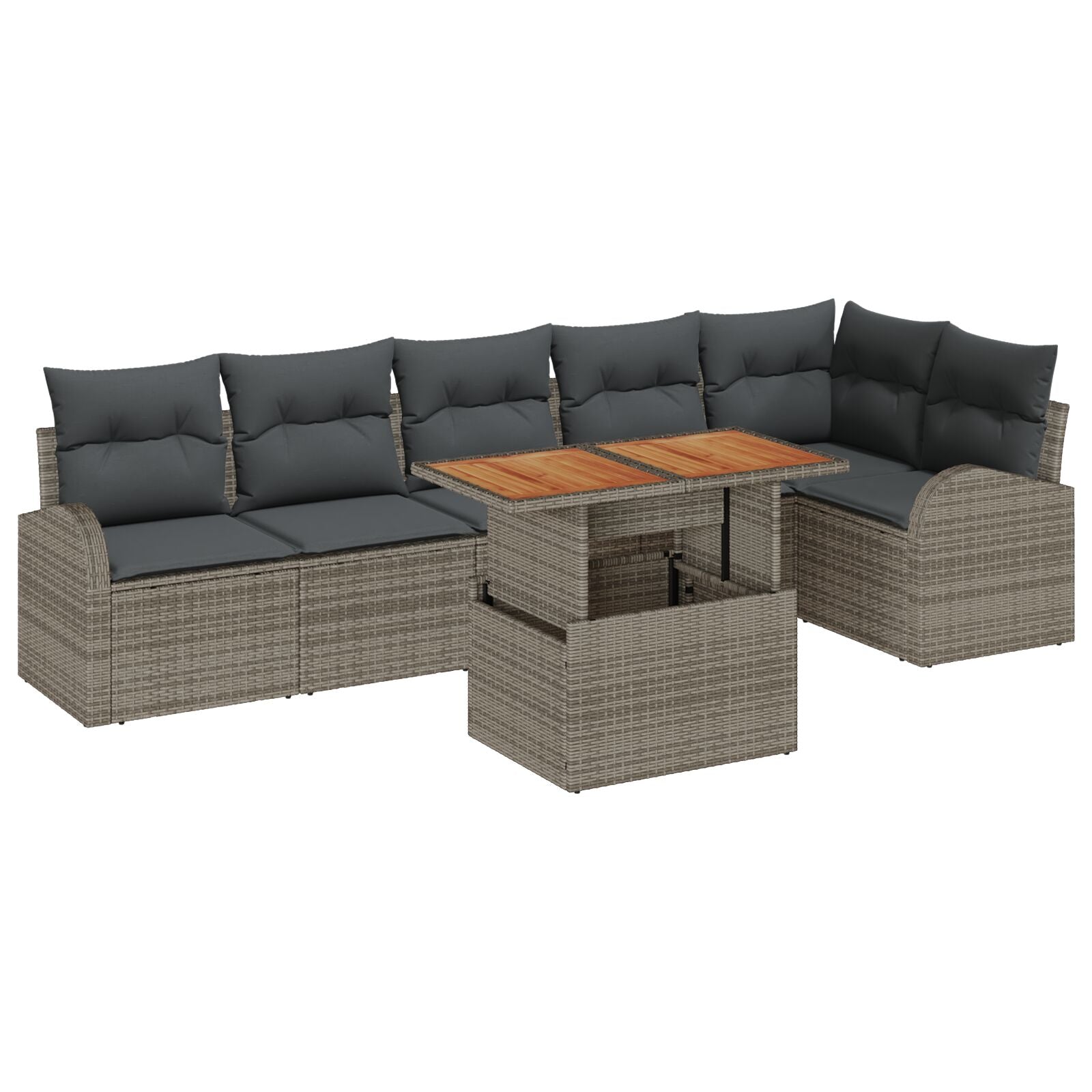 Tuinbankset Set Van 7 Grijs Poly Rattan 7-Delige Tuin Eetset