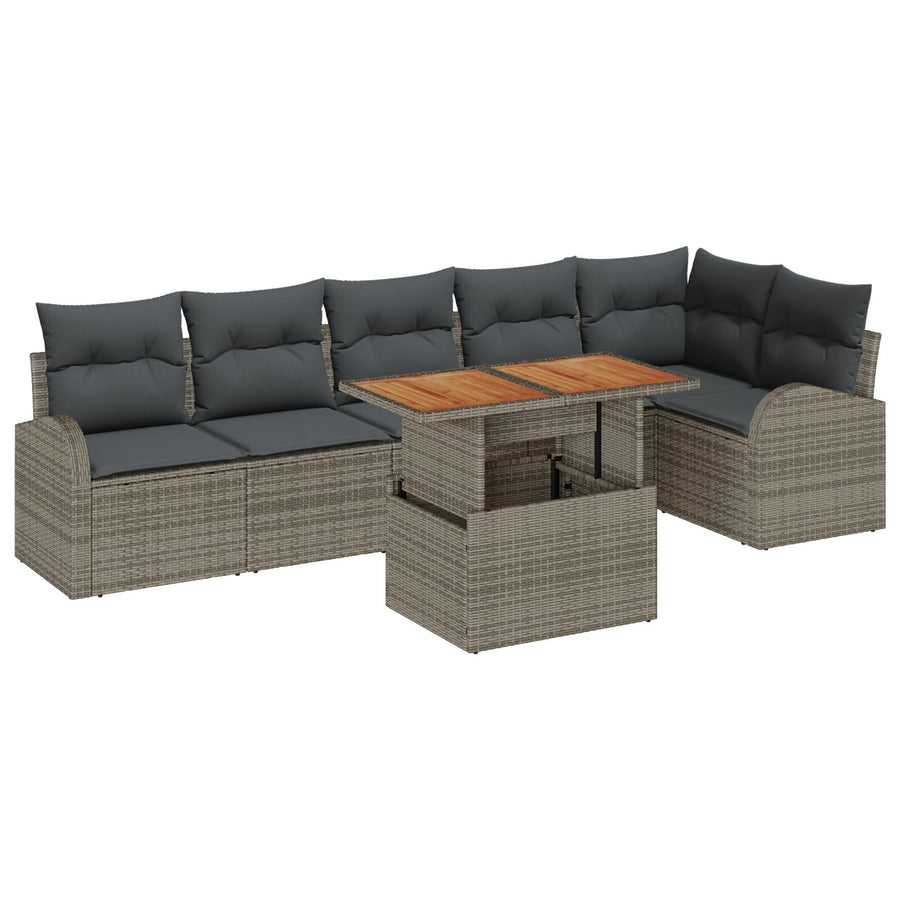 Tuinbankset Set Van 7 Grijs Poly Rattan 7-Delige Tuin Eetset