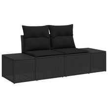 2-Zits Tuin Sofa & Kussens Poly Rattan Zwart met opslag