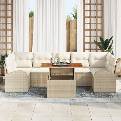 8-Delig Tuindining Set Met Kussens Beige Poly Rattan Acacia