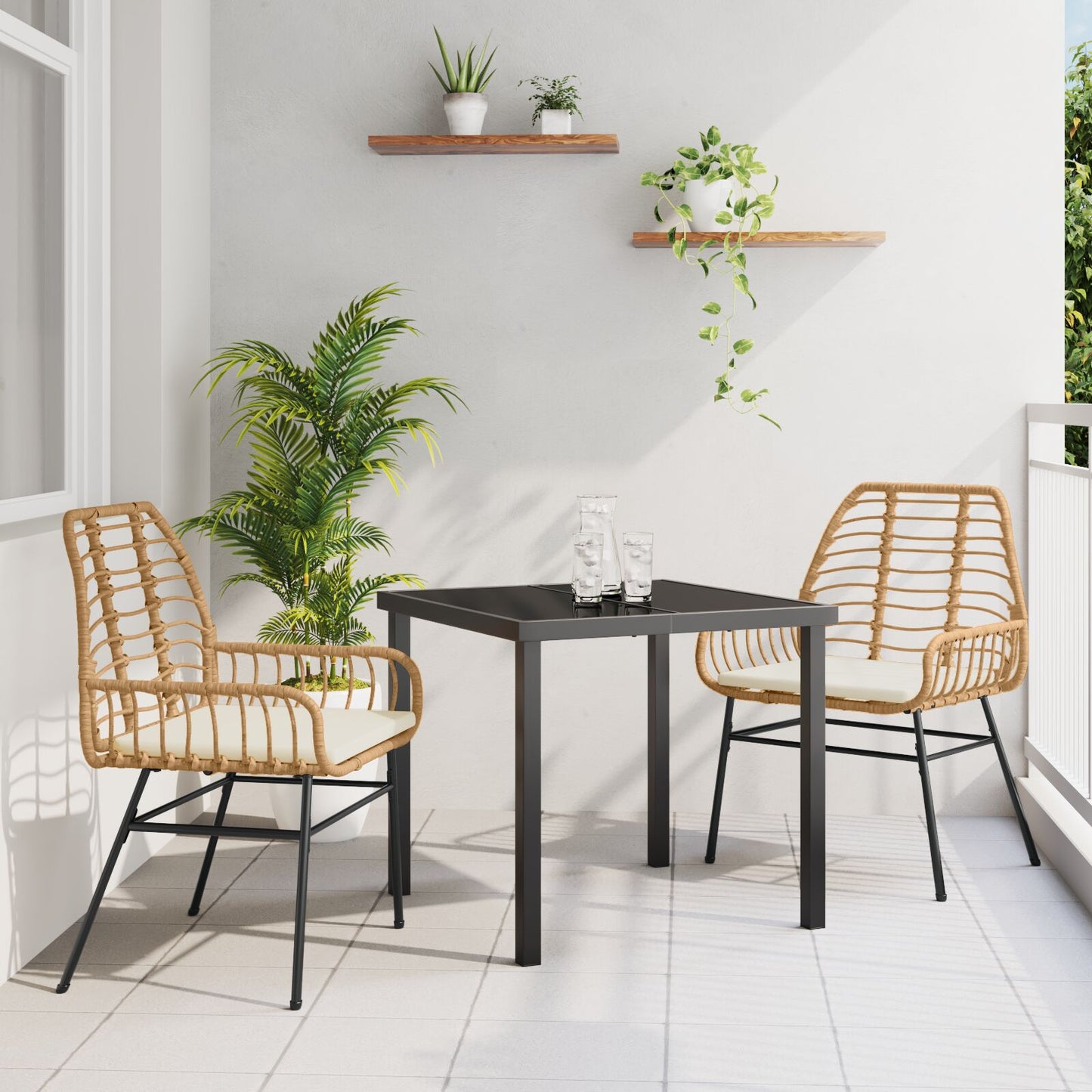 3-Delige Tuin Eetset Met Kussens Bruin Poly Rattan