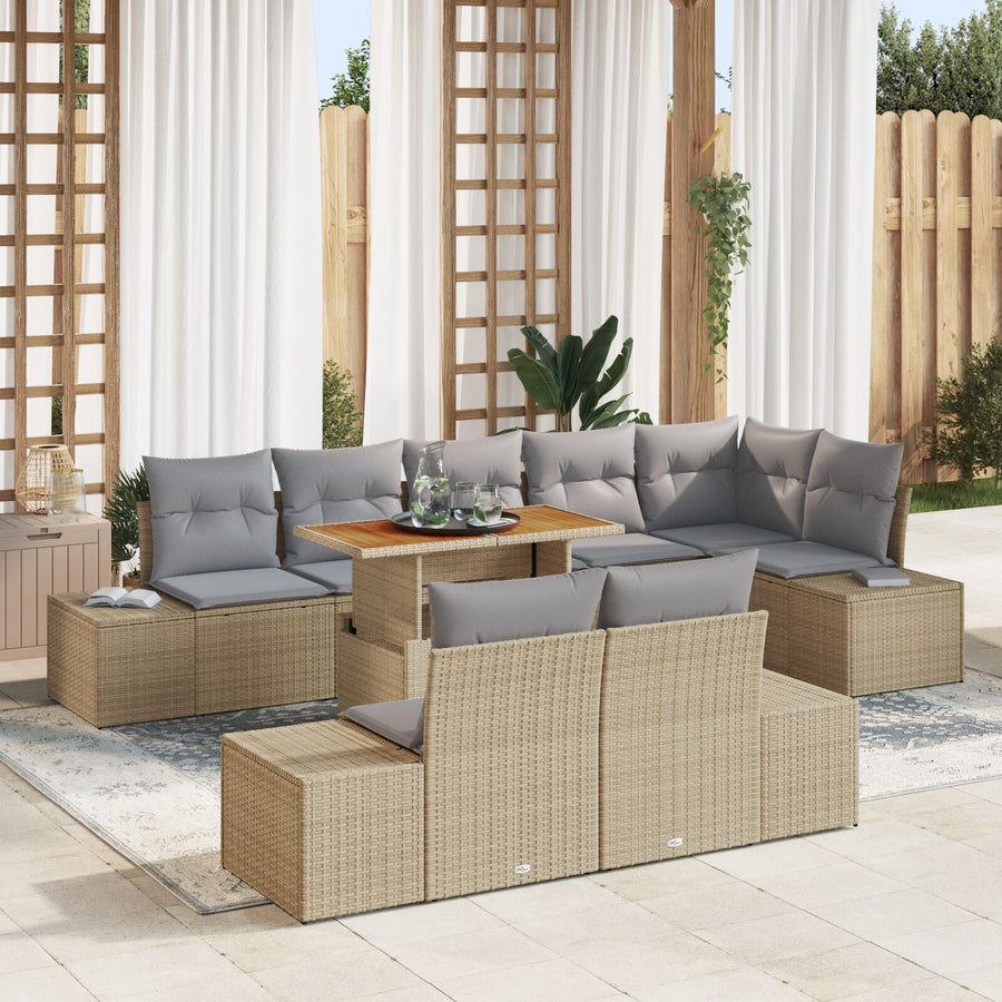 9-Delige Tuin Sofa Set Met Kussens Beige Poly Rattan