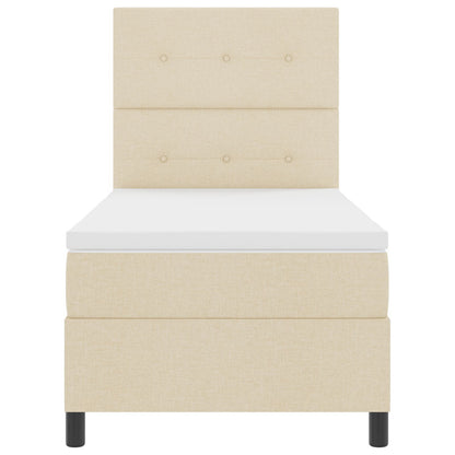 Boxspring Bed Met Matras Eenpersoons Stof Crème 90 x 190 cm Knopge tuft