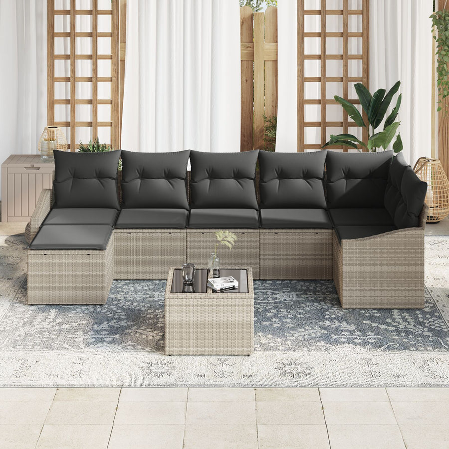 8-Delige Tuin Eettafelset Met Kussens Grijs Poly Rattan
