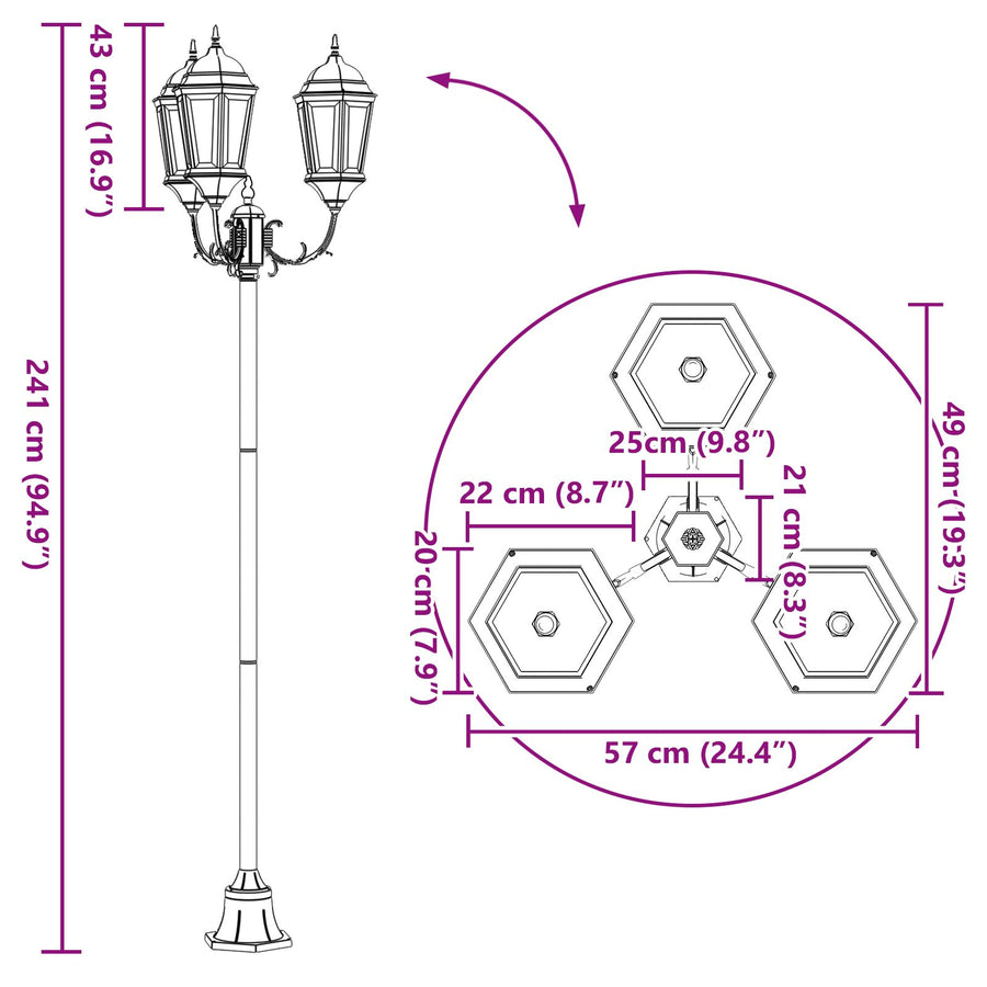 Tuinlampenpaal 3-Lamp E27 Groen 220 Cm Aluminium Donkergroen