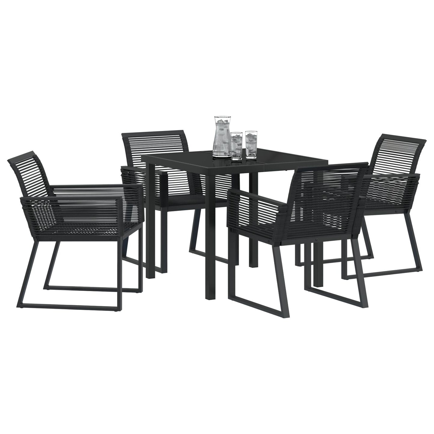 5-Delige Tuin Eet Set Zwart Poly Rattan