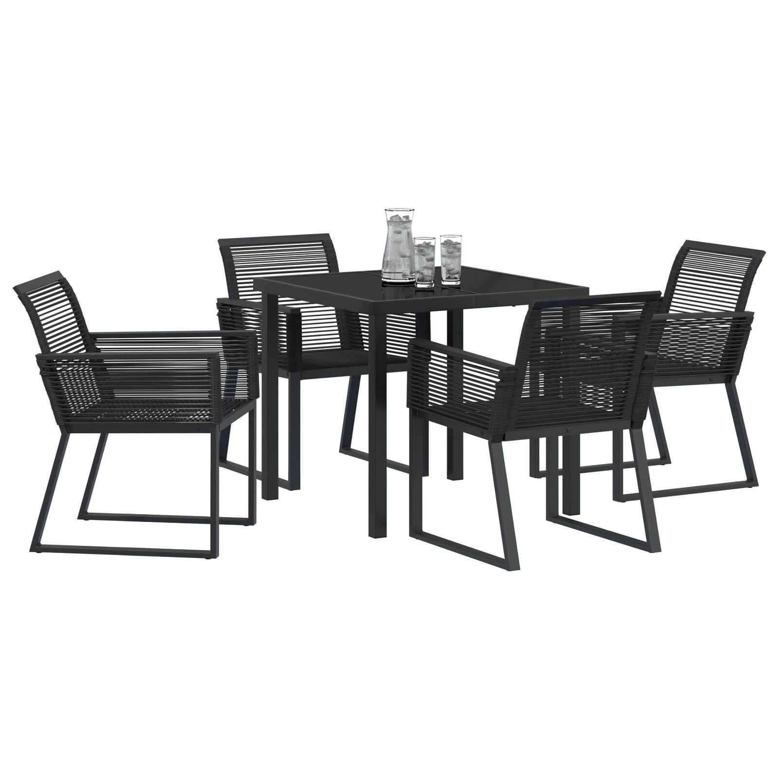 5-Delige Tuin Eet Set Zwart Poly Rattan