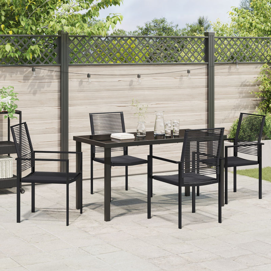 5-Piece Tuin Eet Set Zwart Pvc Riet