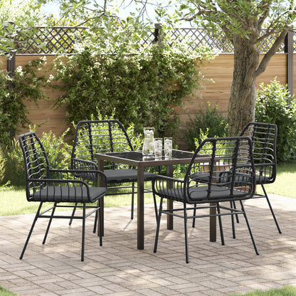 5-Delige Tuin Eetset Met Kussens Zwart Poly Rattan