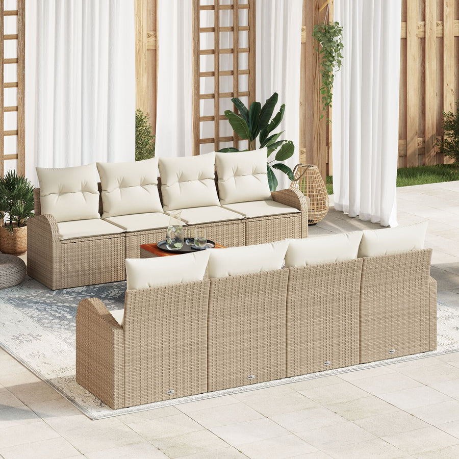 9-Delige Tuin Sofa Set Met Kussens Beige Poly Rattan Acacia
