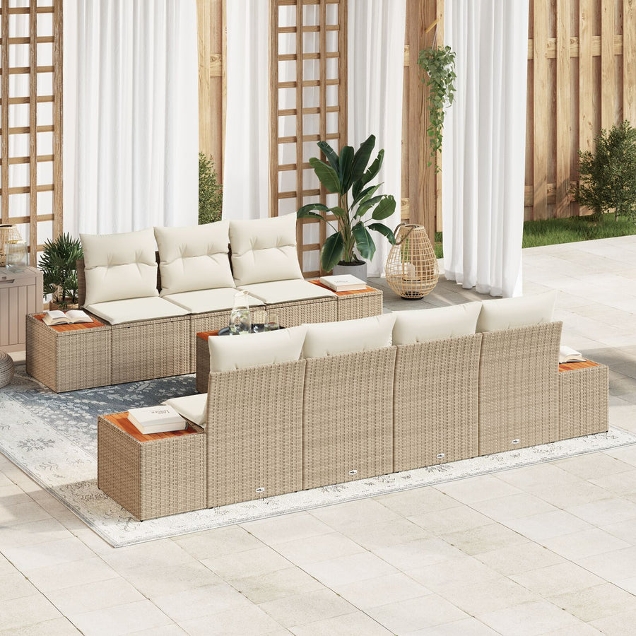 8-Delige Tuin Sofa Set Met Kussens Beige Poly Rattan Acacia