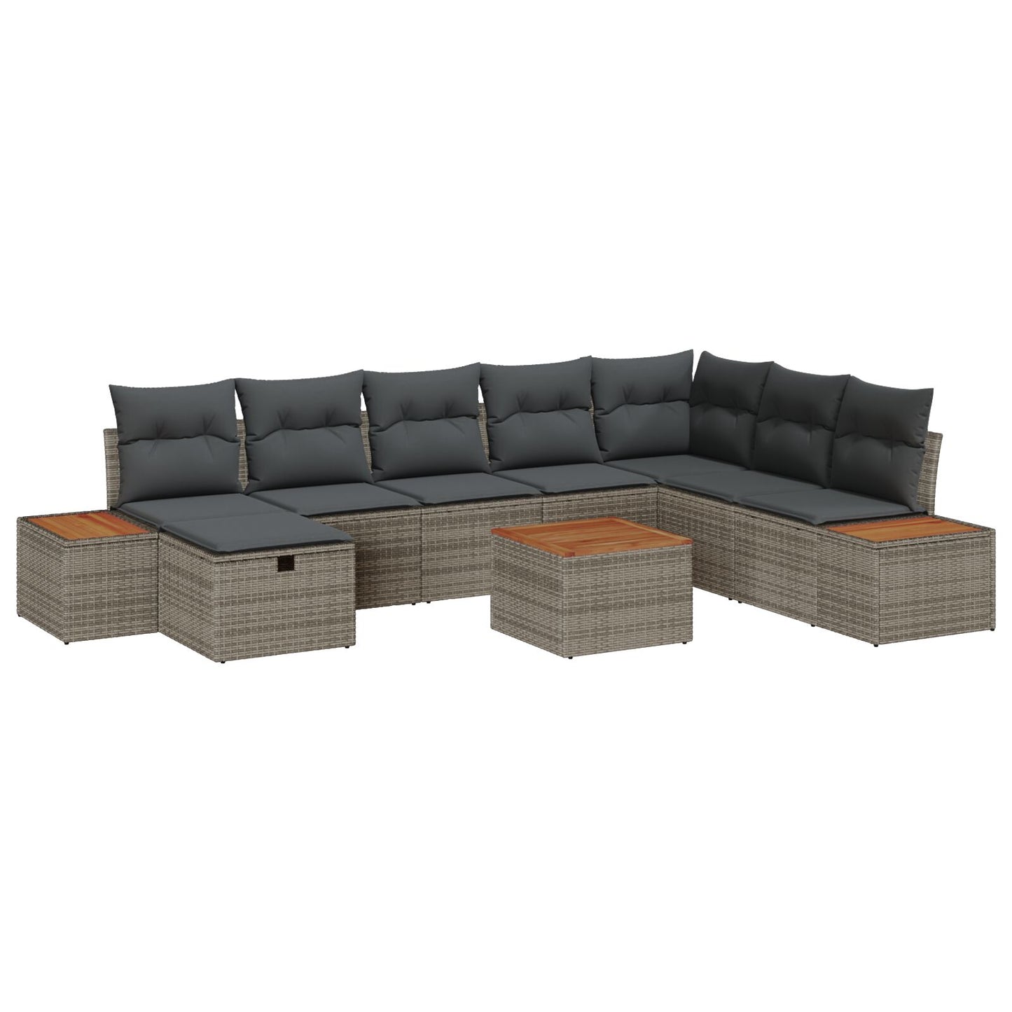 9 Delige Tuin Sofa Set Met Kussens Grijs Poly Rattan