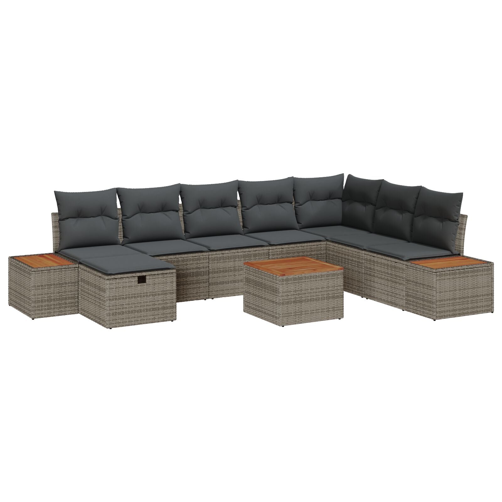 9 Delige Tuin Sofa Set Met Kussens Grijs Poly Rattan