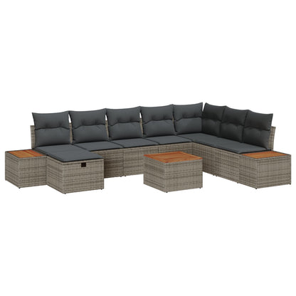 9 Delige Tuin Sofa Set Met Kussens Grijs Poly Rattan