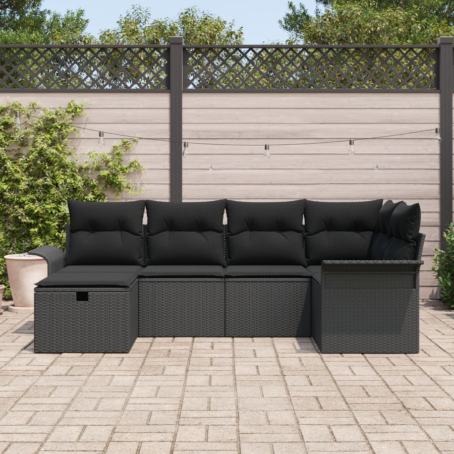 6-Delige Tuin Sofa Set Met Kussens Zwart Poly Rattan