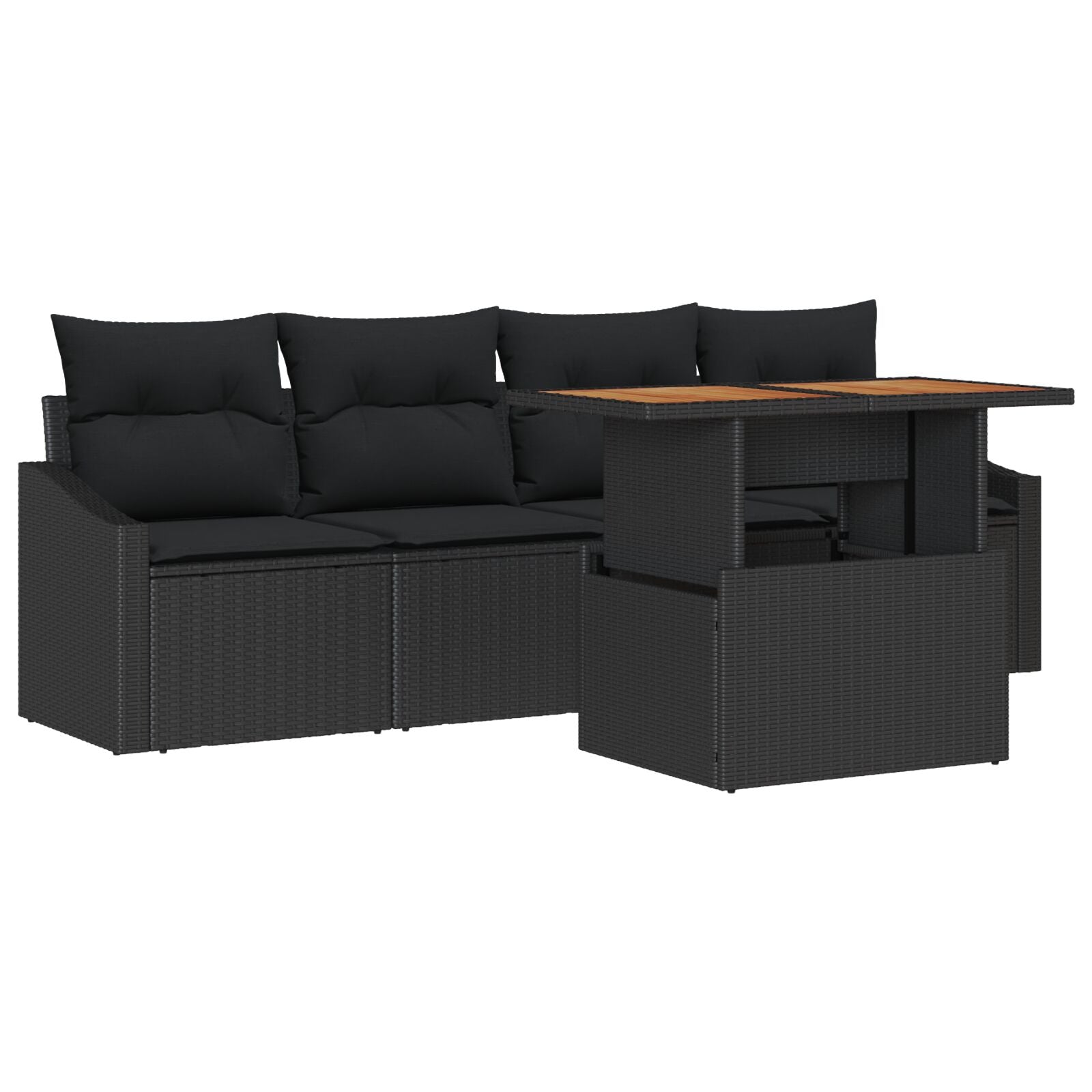 Tuinbankset Set Van 5 Zwart Rattan, Polyester Buitentafel