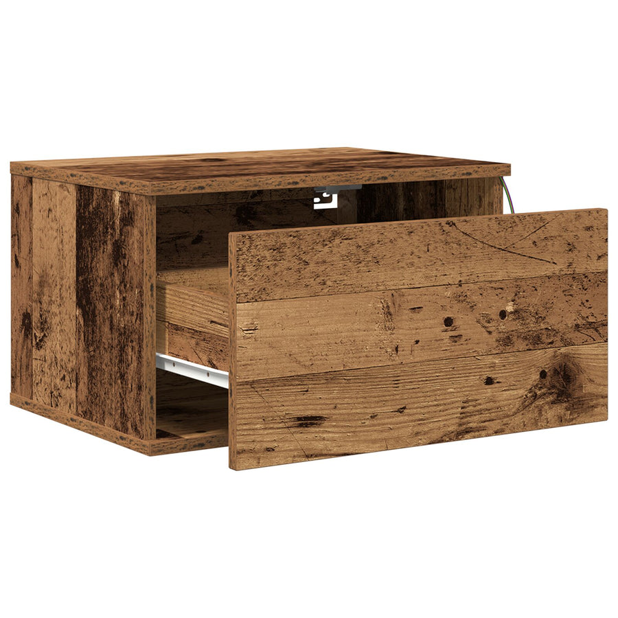Nachtkastje Met Led Wandmontage 50X36X30 Cm 1 Oude hout