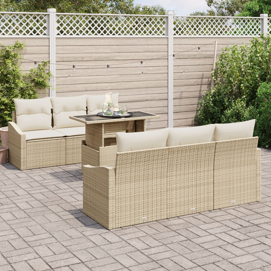 7-Delige Tuinsofa Set Met Kussens Beige Poly Rattan