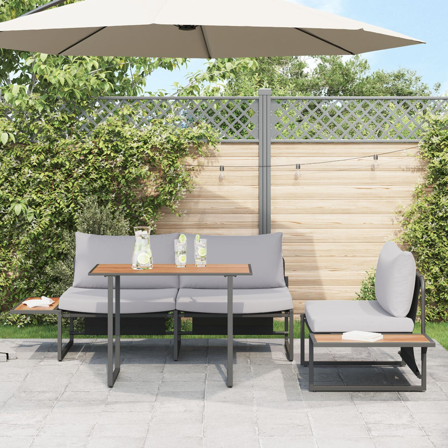 3-Delige Tuin Eetset Met Lichtgrijze Kussens