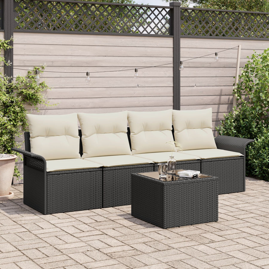5-Delige Tuinsofa Set Met Kussens Zwart Poly Rattan, 2-Persoons Tuinsofa Met Opbergruimte&Kussens Zwart Poly Rattan Gegalvaniseerd Staal