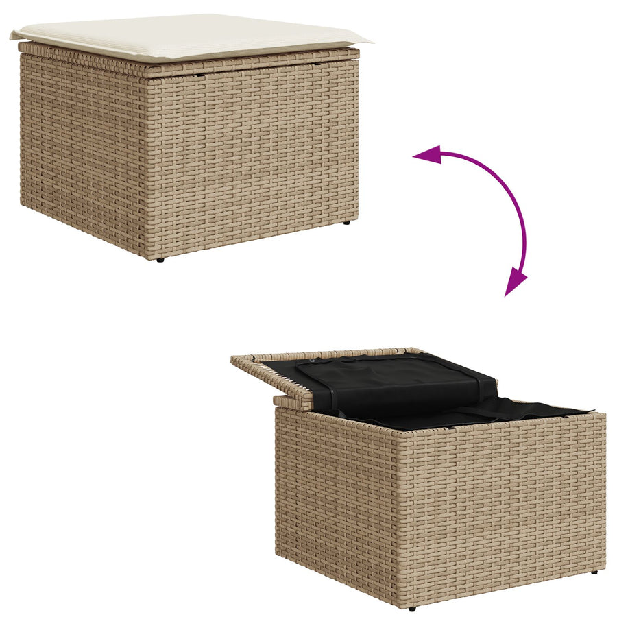 6-Delige Tuin Sofaset Met Kussens Bruin Poly Rattan Beige en wit met tafel