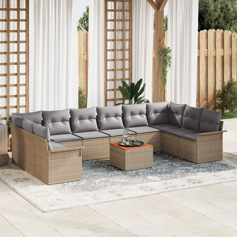 11-Delige Tuin Sofa Set Met Kussens Beige Poly Rattan Acacia