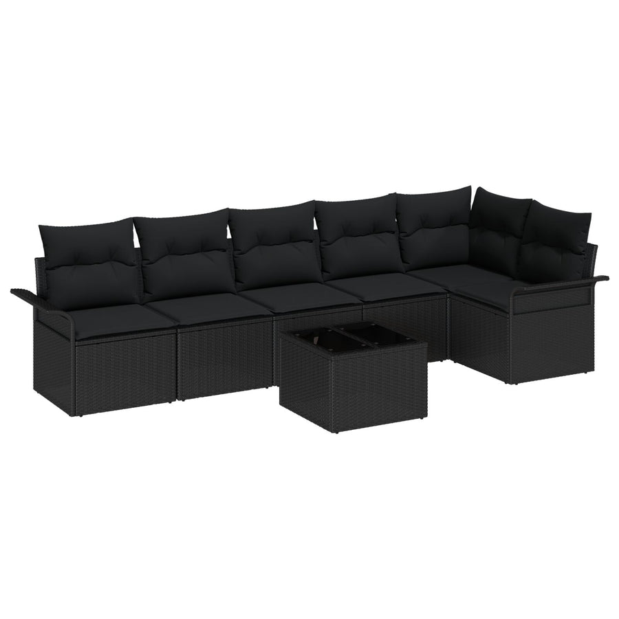 7-Delige Tuinbank Set Met Kussens Beige Poly Rattan Zwart met tafel
