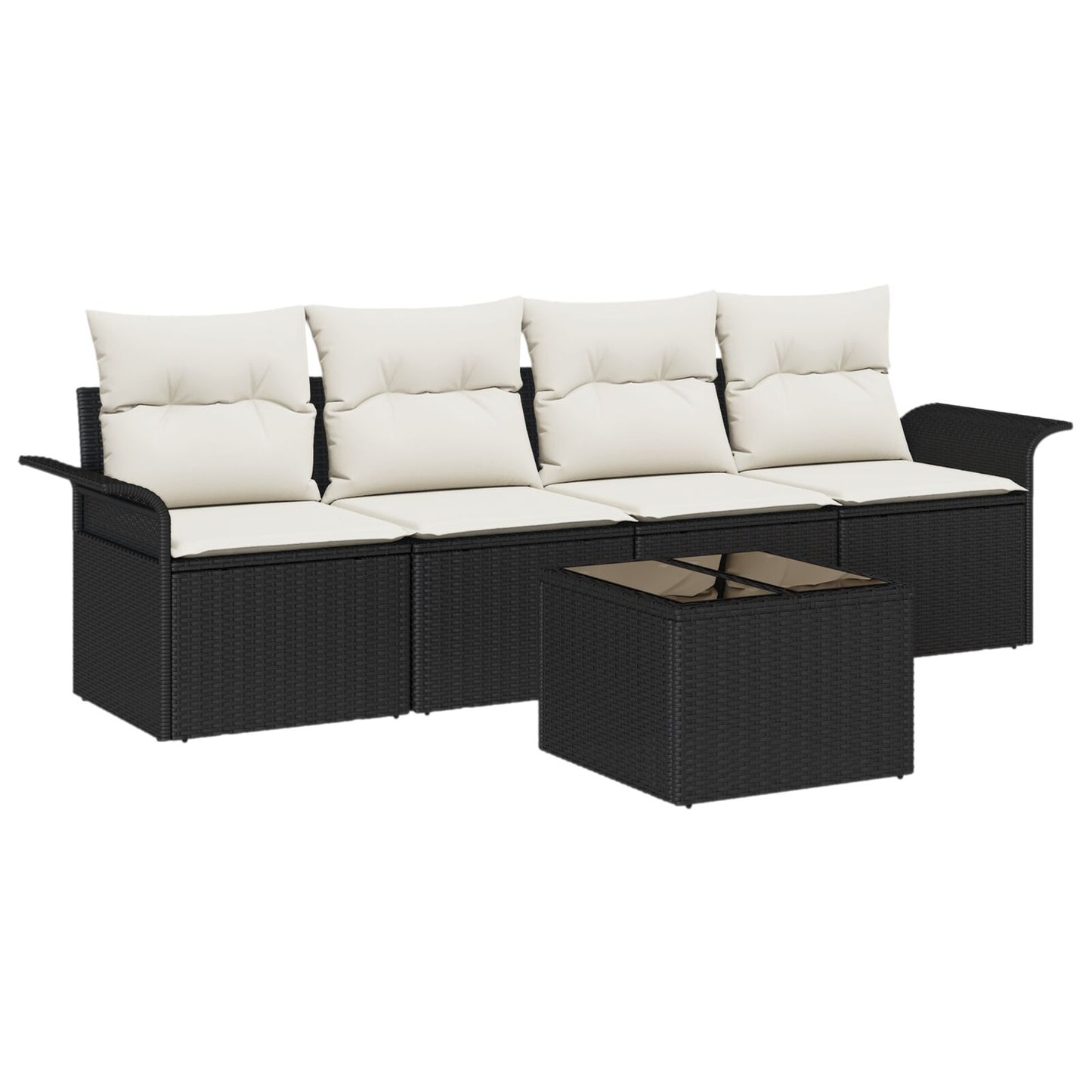 5-Delige Tuinsofa Set Met Kussens Zwart Poly Rattan, 2-Persoons Tuinsofa Met Opbergruimte&Kussens Zwart Poly Rattan Gegalvaniseerd Staal