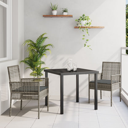 3-Delige Tuin Eettafel Set Met Kussens Grijs Poly Rattan