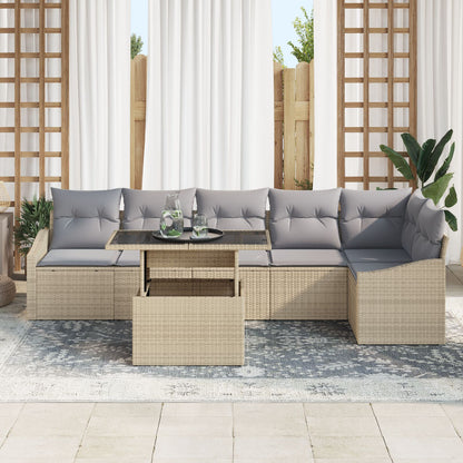Tuinbankset Set Van 7 Beige (Frame), Grijs (Kussens)