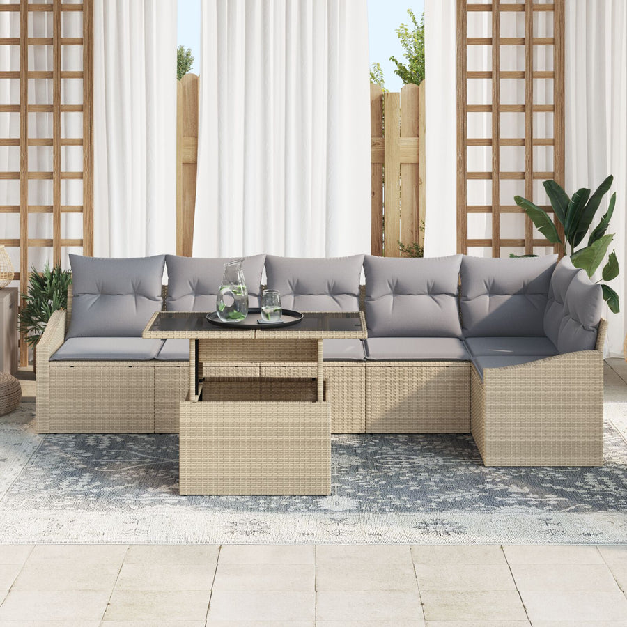Tuinbankset Set Van 7 Beige (Frame), Grijs (Kussens)