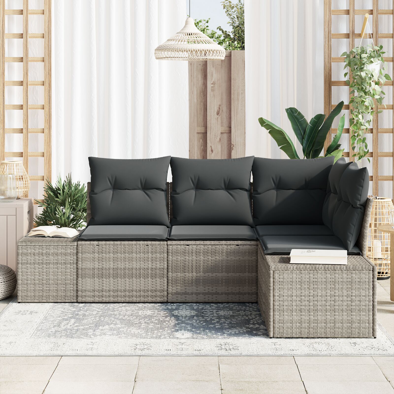 4 Delige Tuin Sofa Set Met Kussens Poly Rattan Licht grijs zonder tafel
