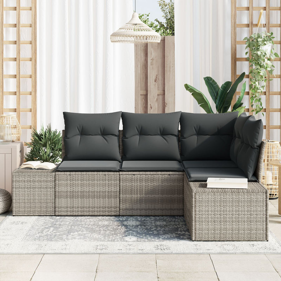 4 Delige Tuin Sofa Set Met Kussens Poly Rattan Licht grijs zonder tafel
