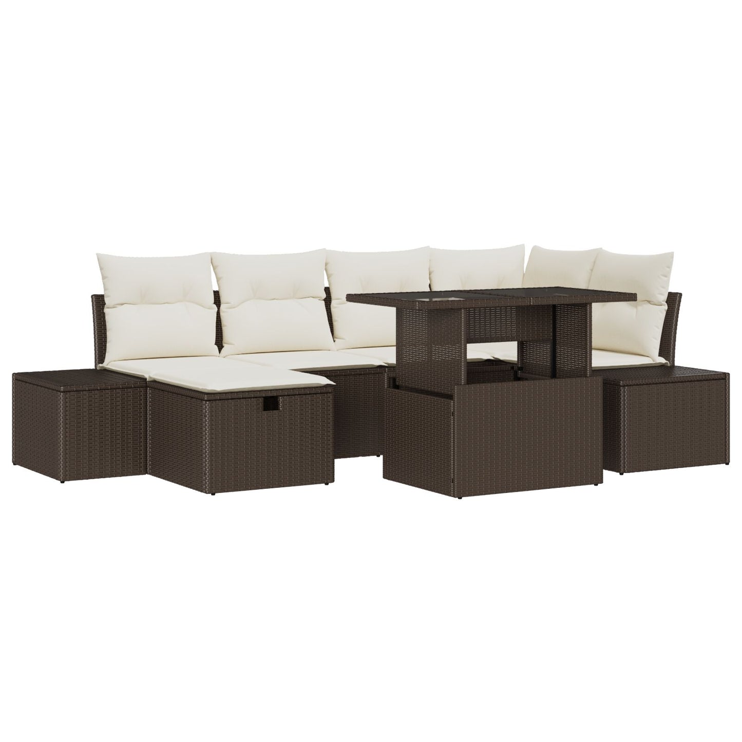 7-Delige Tuin Sofa Set Met Kussens Bruin Poly Rattan